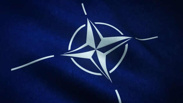 closeup shot waving flag north atlantic treaty organization with interesting textures Економічні новини